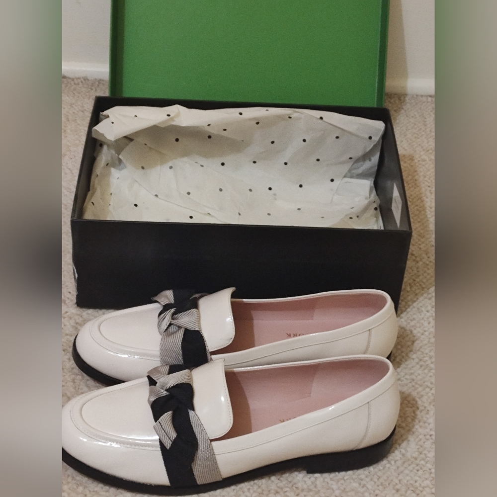 Elegant White Loafers with Bow Accent. Kate Spade. Worn Once.